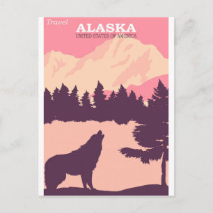 Alaska Natur Varg Rosa Vintage Resa Affisch Post Vykort