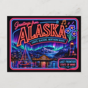 Alaska Neon Stat Retro Vintage Vykort