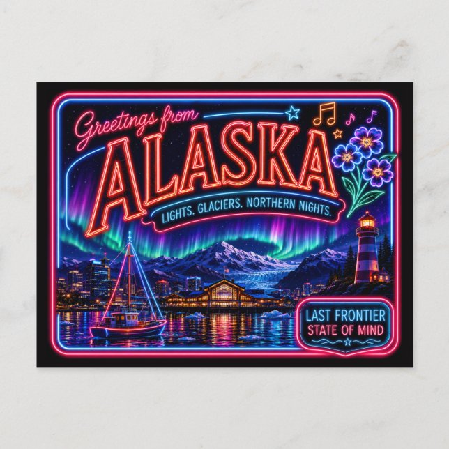 Alaska Neon Stat Retro Vintage Vykort (Framsida)