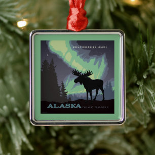 Alaska Norra Ljus Moose Julgransprydnad Metall
