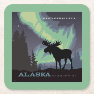 Alaska Norra Ljus Moose Underlägg Papper Kvadrat
