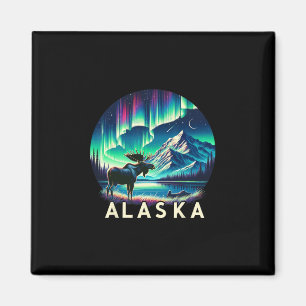 Alaska Norrsken Aurora Sevärdheter Älg Semester Magnet