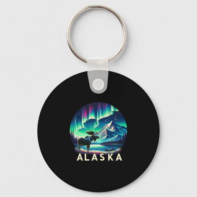 Alaska Norrsken Aurora Sevärdheter Älg Semester Nyckelring (Framsida)