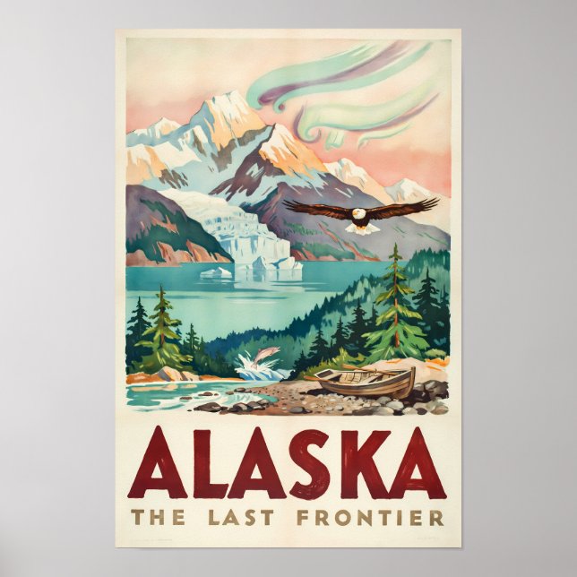 Alaska Norrsken Havsörn Illustration Poster (Framsidan)