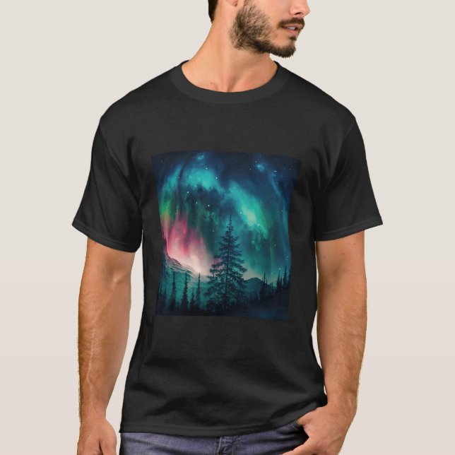 Alaska Northern Ljus i skogen T Shirt (Framsida)