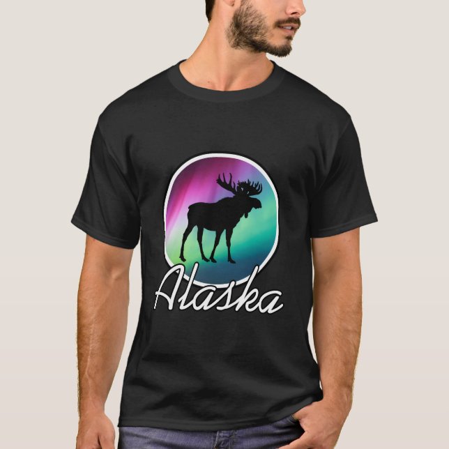 Alaska Northern Ljus T-Shirt Alaska Moose Auror (Framsida)