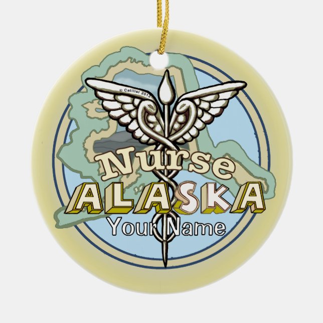 Alaska Nurse Caduceus Julgransprydnad Keramik (Framsidan)