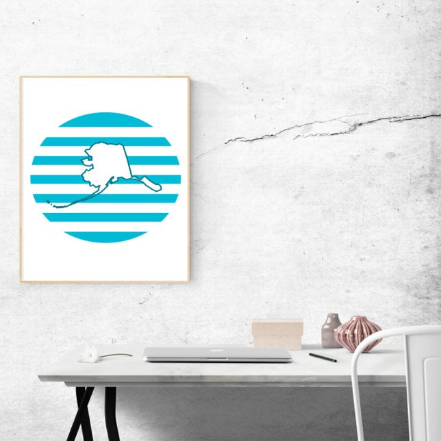 Alaska Outline Retro Circle Blue Poster (A poster featuring the state outline of Alaska and a blue retro circle)