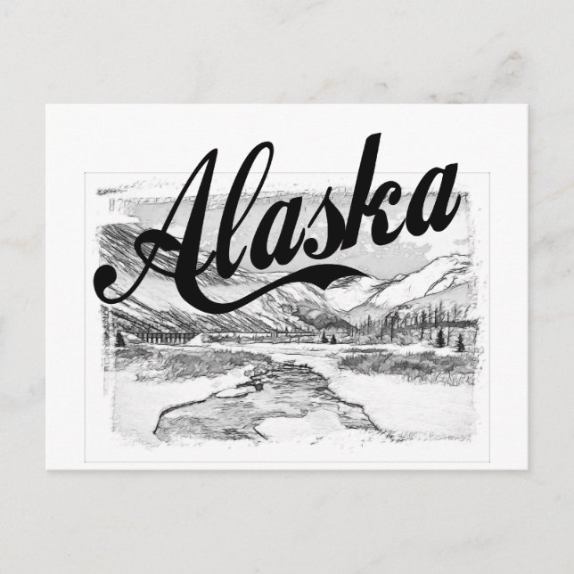 Alaska Pencil Sketch Vykort (Framsida)