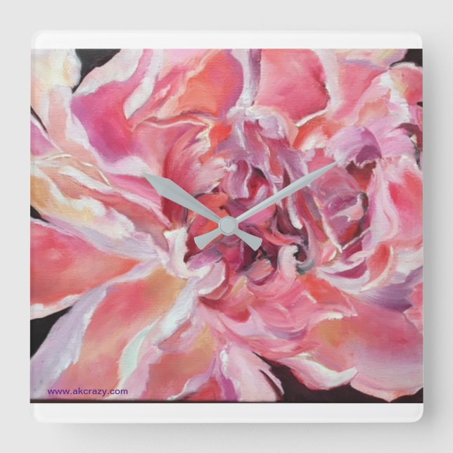 Alaska Peonies Blommigt Clock Fyrkantig Klocka (Framsida)