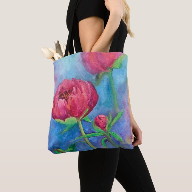Alaska Peonies Tote Bag Tygkasse (Närbild)