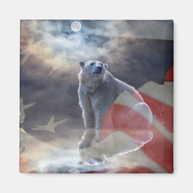 Alaska Polar Bear American Flagga Magnet (Framsidan)