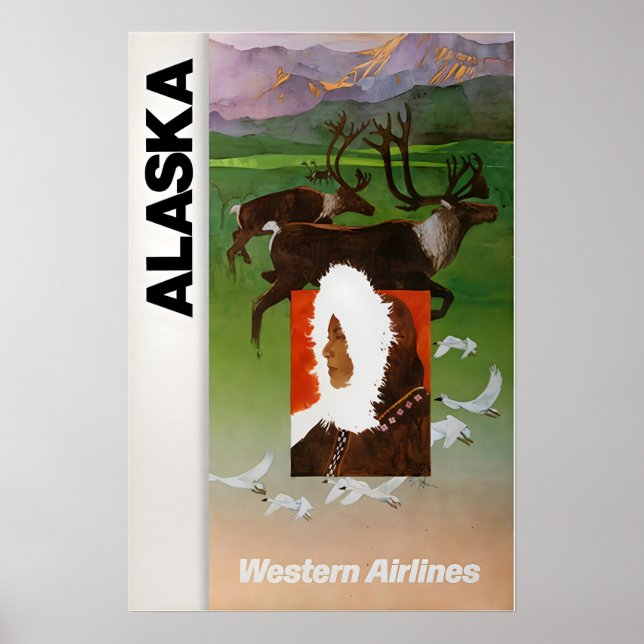 Alaska Print Western Airlines Travel Poster Alaska (Framsidan)