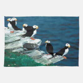 Alaska Puffins befjädrade färgrika fåglar Kökshandduk