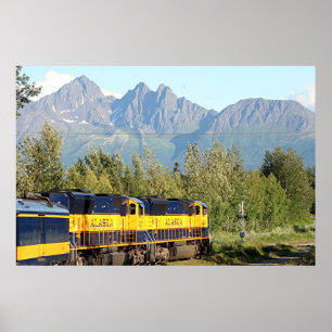Alaska Railroad tåg och berg Poster