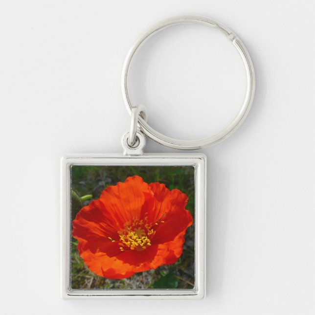 Alaska Red Poppy Colorful Flower Fyrkantig Silverfärgad Nyckelring (Framsidan)