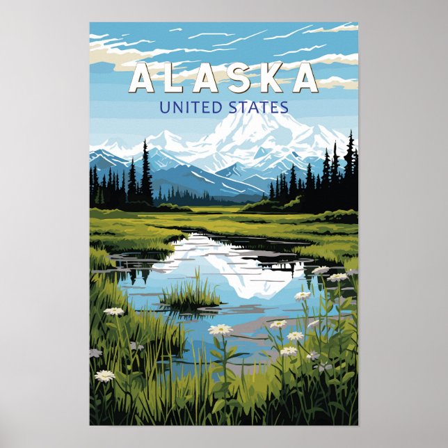 Alaska Resa Konst Vintage Poster (Framsidan)
