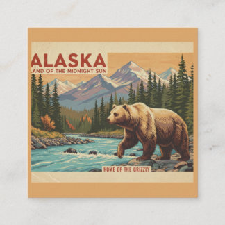 Alaska Resa Landskap med Grizzlybjörn Fyrkantigt Visitkort