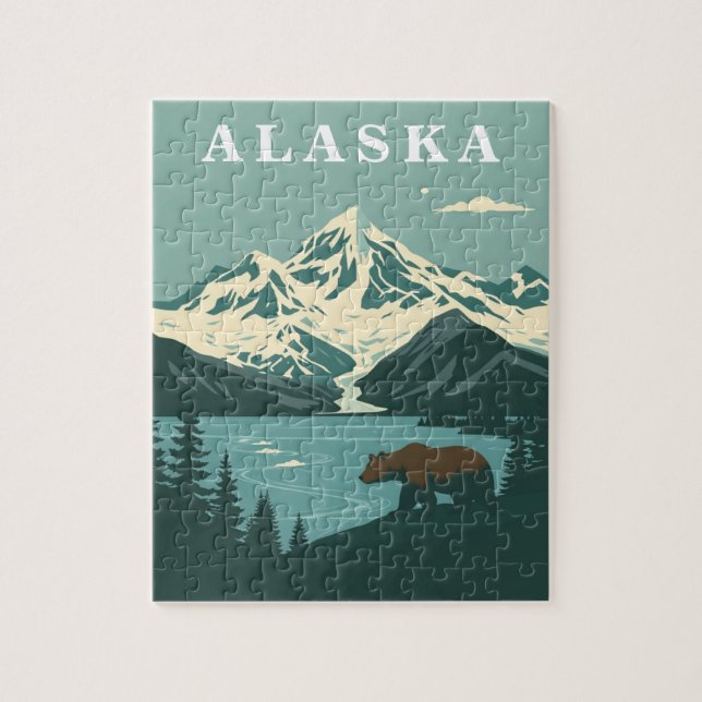 Alaska Retro Travel Grizzly Bear Pussel (Vertikal)