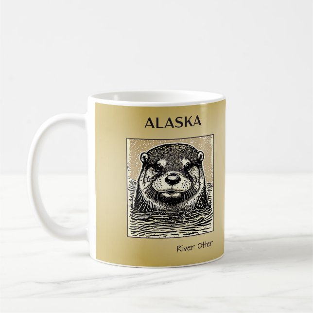 Alaska River Otter Porträtt Coffee Mugg-Tan Kaffemugg (Vänster)