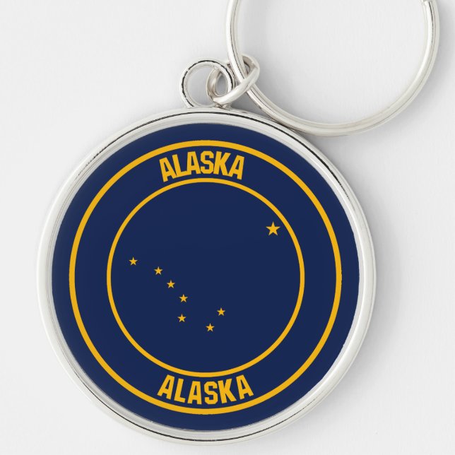 Alaska Round Emblem Rund Silverfärgad Nyckelring (Framsidan)