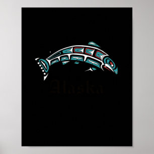 Alaska Salmon Fishing Native American Ingenus Poster