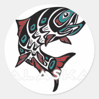 Alaska Salmon Fishing Native American Ingenus T Runt Klistermärke