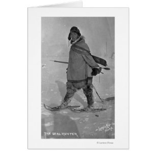 Alaska Seal Hunter med snöskon Fotografi Hälsningskort