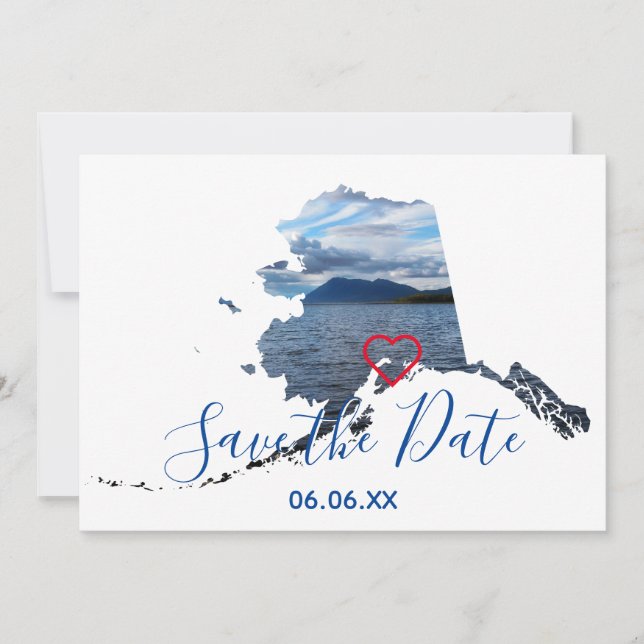 Alaska Shape Photo Save Date Meddelande (Framsida)