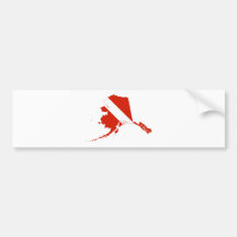 Alaska Shaped Scuba Diver Red White Dive Flagga