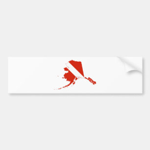 Alaska Shaped Scuba Diver Red White Dive Flagga Bildekal