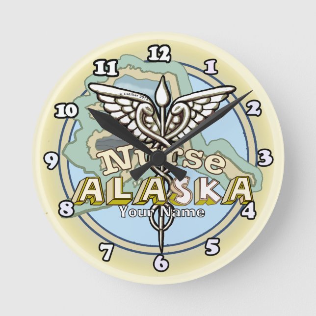 Alaska Sjuksköterska Caduceus Rund Klocka (Framsida)