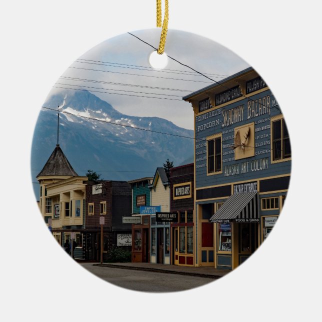 Alaska Skagway Town Byggnad Photo Julgransprydnad Keramik (Framsidan)