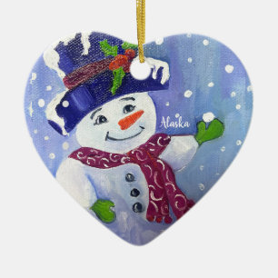 Alaska Snowball Snögubbe-hjärtkeramiskt ornament
