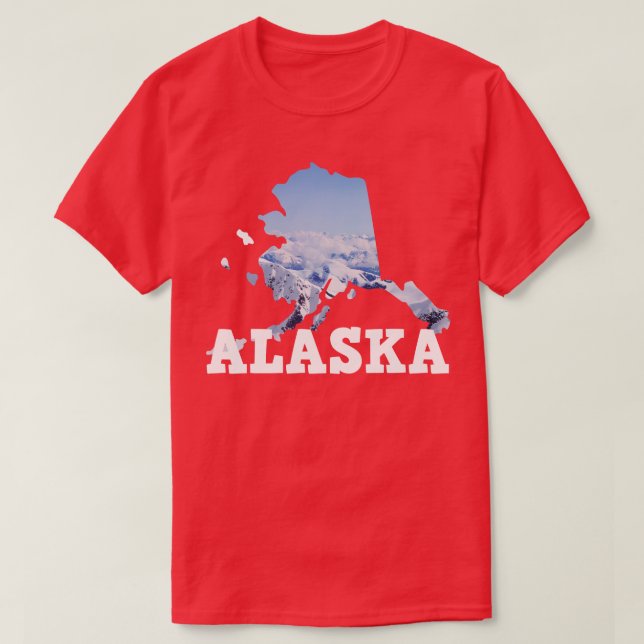 Alaska Snowy Scene Inkorporerat i Karta Outline T Shirt (Design framsida)