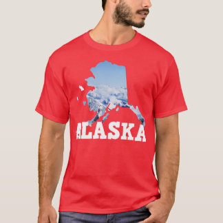 Alaska Snowy Scene Inkorporerat i Karta Outline T Shirt
