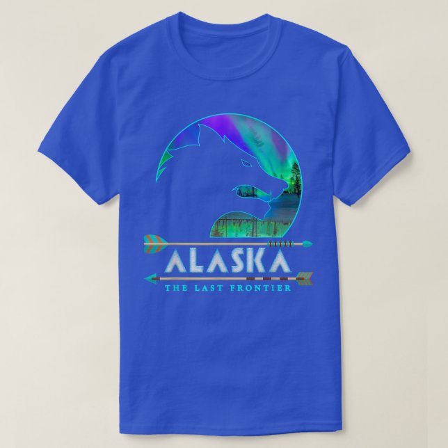 Alaska State Alaska Varg med Aurora Borealis Sno T Shirt (Design framsida)