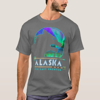 Alaska State Alaskan Wolf with Aurora Borealis Sno T Shirt