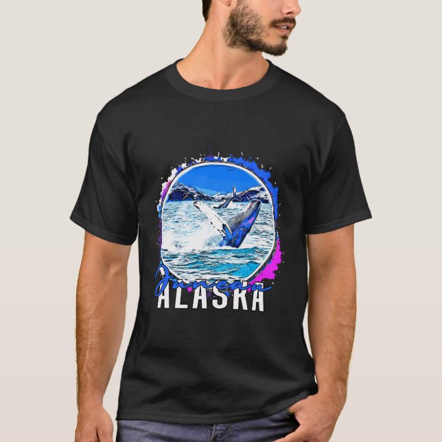 Alaska State Capital Juneau Whales in Vild Sou T Shirt (Framsida)