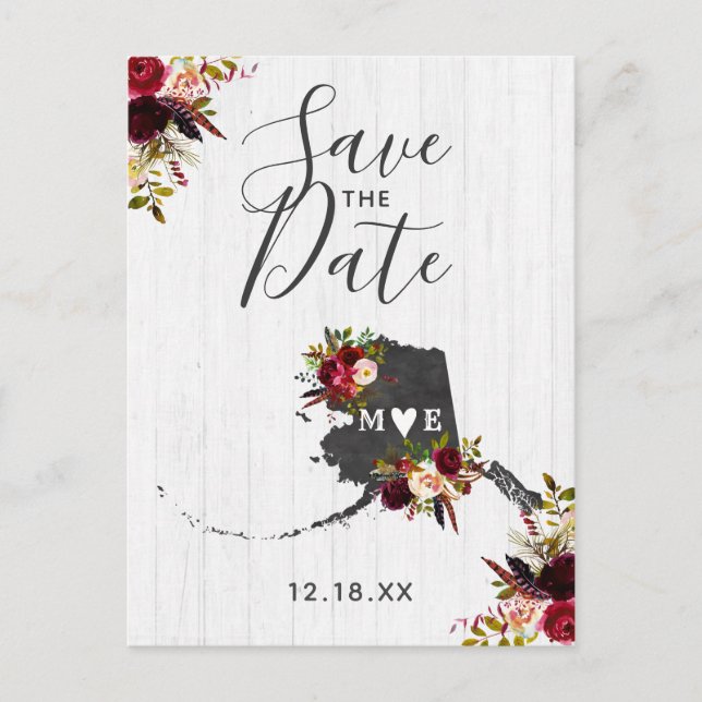 Alaska State Destination Rustic Save the Date Meddelande Vykort (Framsida)