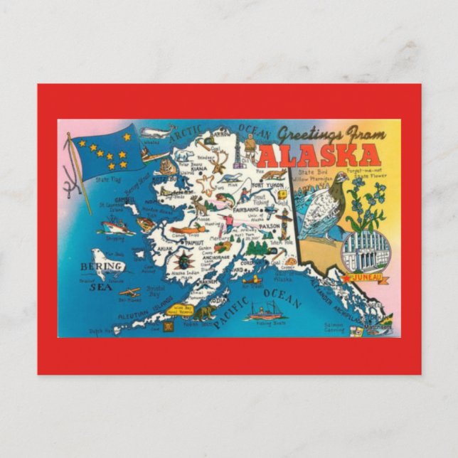 Alaska State Karta-vykort Vykort (Framsida)