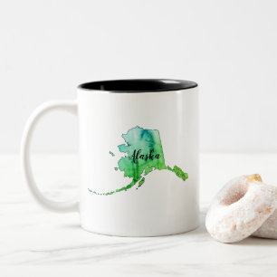 Alaska State Karta Watercolor Two-Tone Coffee Mugg