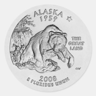 Alaska State Quarter-klistermärken Runt Klistermärke