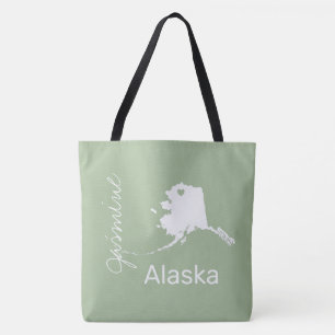 Alaska-staten karta med hjärta personifierar namn tygkasse