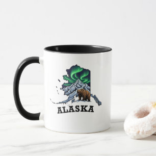 Alaska-staten Tatto Stil Norra Ljus, Grizzly Mugg