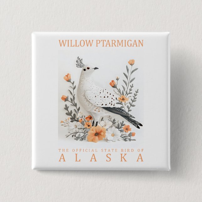 Alaska Statens Fågelkonsttryck | Elegant Pilrjuggl Knapp (Framsida)