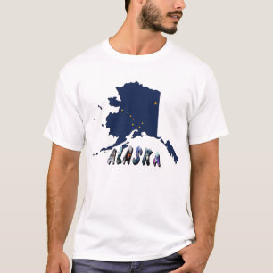 Alaska Statlig flagga Blue Karta & Gult Stars Trav T-shirt