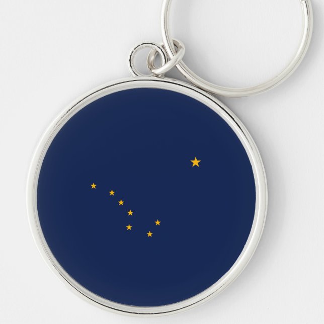 Alaska Statlig flagga Design Rund Silverfärgad Nyckelring (Framsidan)