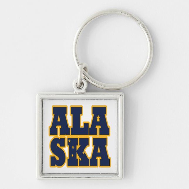 Alaska Statlig flagga Fyrkantig Silverfärgad Nyckelring (Framsidan)
