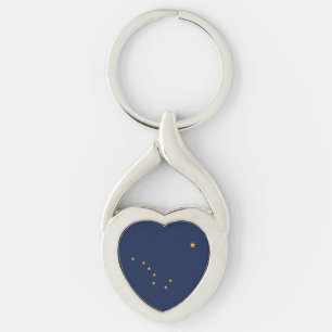 Alaska Statlig flagga Keychain Twisted Heart Silverfärgad Nyckelring